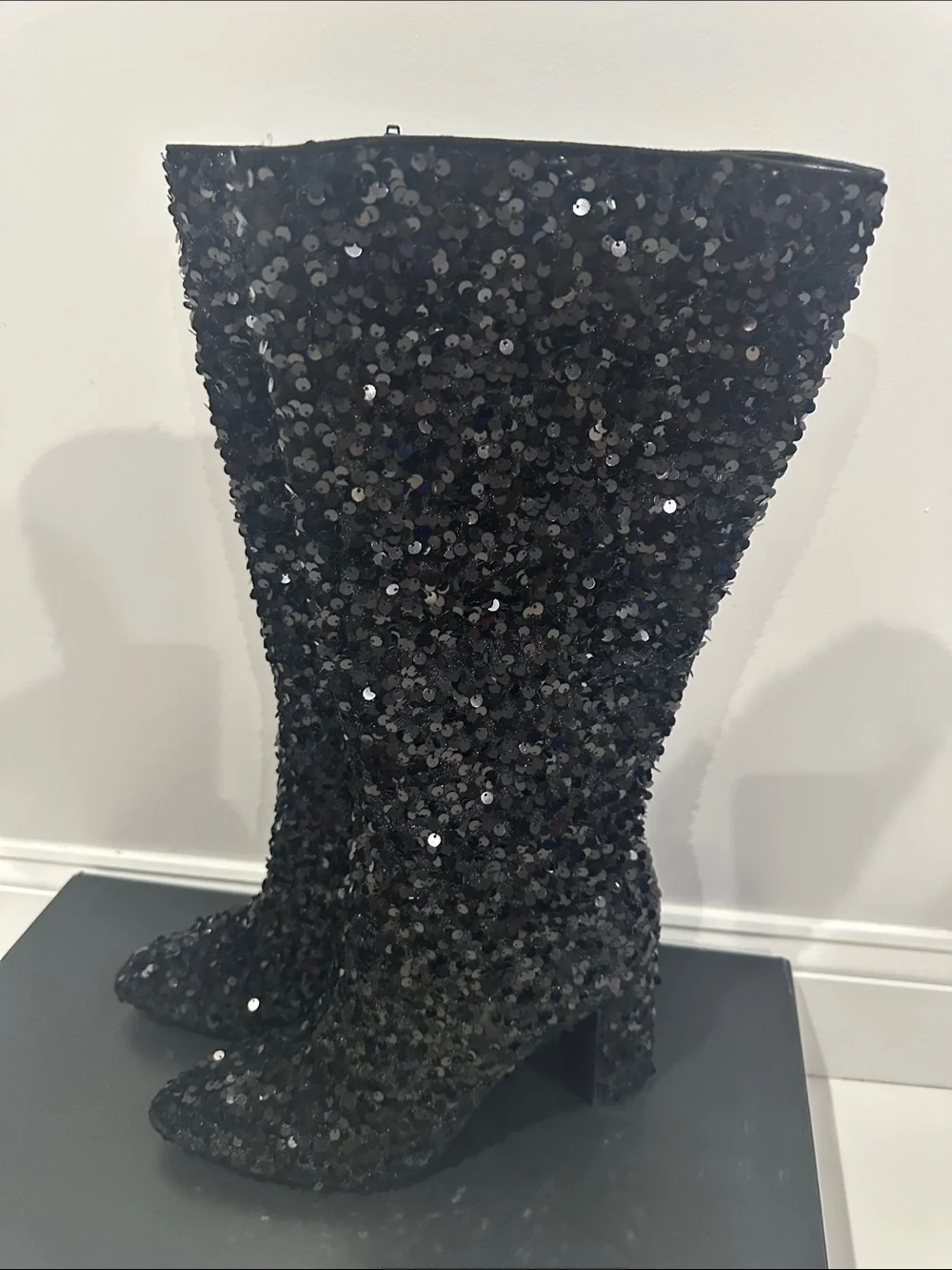 Women's Tall Glitter Block Heel Boots Size 11